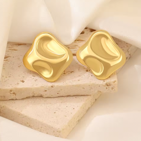 Gold Plated Stainless Steel Stud Earrings | 18K Gold Stud Earrings for Women