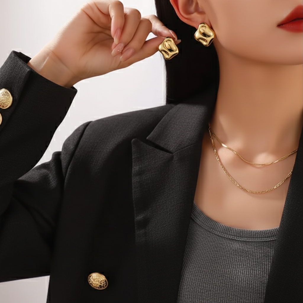 Gold Plated Stainless Steel Stud Earrings | 18K Gold Stud Earrings for Women