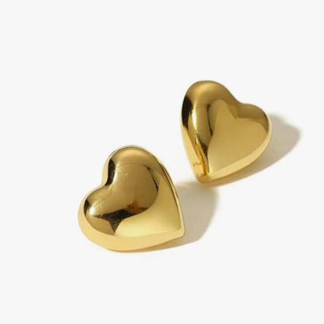 Bold Gold Puffy Heart Stud Earrings - ORYX TREND EaringChunky, polished gold heart stud earrings with a voluminous, domed design that offers a fun and romantic statement.Default Title#