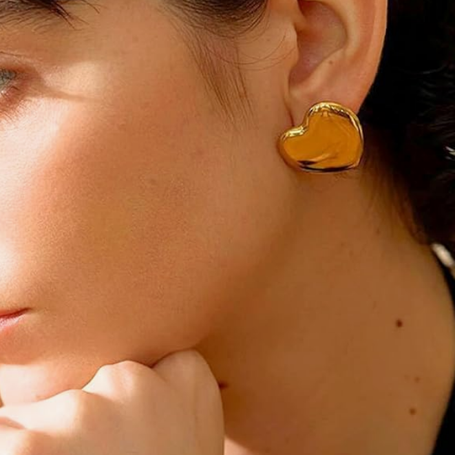 Bold Gold Puffy Heart Stud Earrings - ORYX TREND EaringChunky, polished gold heart stud earrings with a voluminous, domed design that offers a fun and romantic statement.Default Title#
