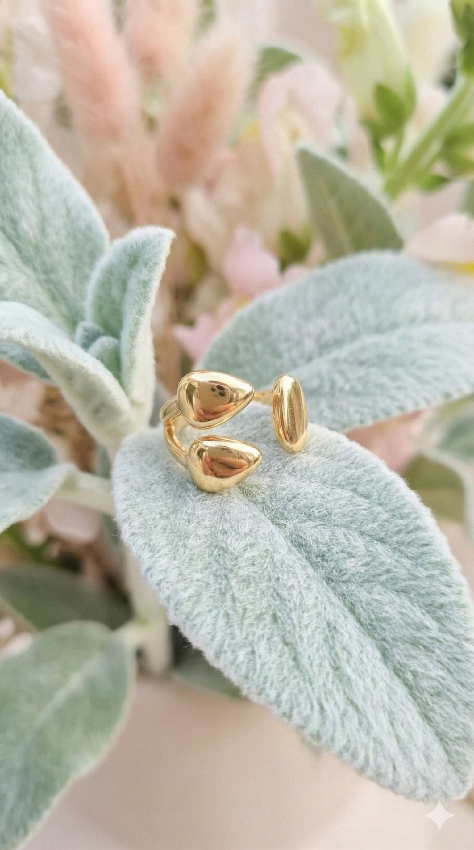 Gold Ring Duo Set | Adjustable Stackable Ring Set | Open Band & Nugget Ring Combo