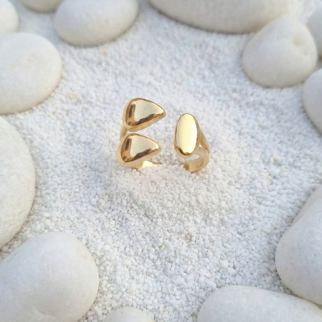 Gold Ring Duo Set | Adjustable Stackable Ring Set | Open Band & Nugget Ring Combo