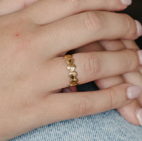Gold Shell Ring | 18K Gold Plated Shell Ring for Women | Adjustable Beach Fashion Ring