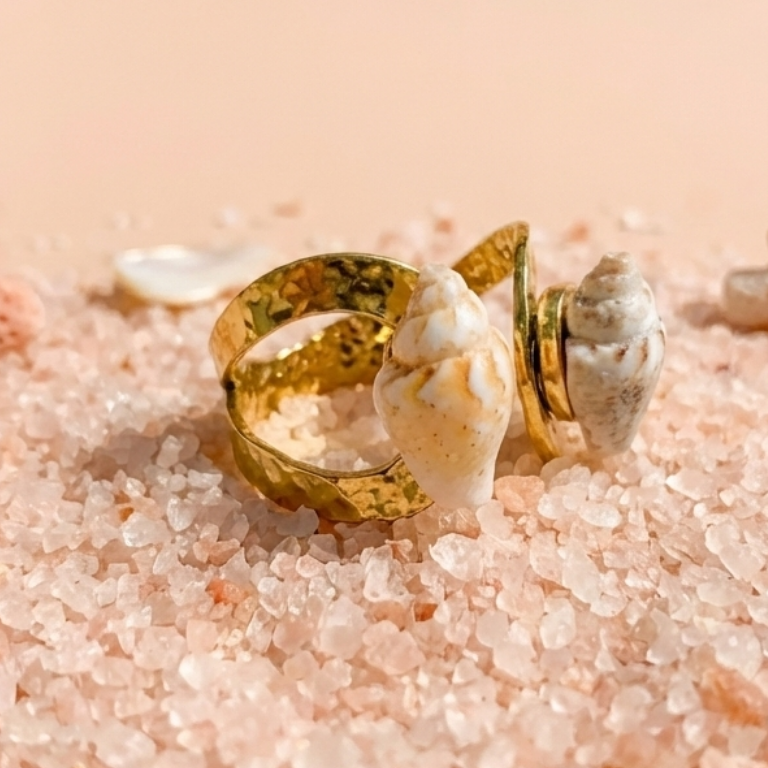 Gold Shell Statement Ring | Beach Inspired Ring for Women | Boho Fashion Ring