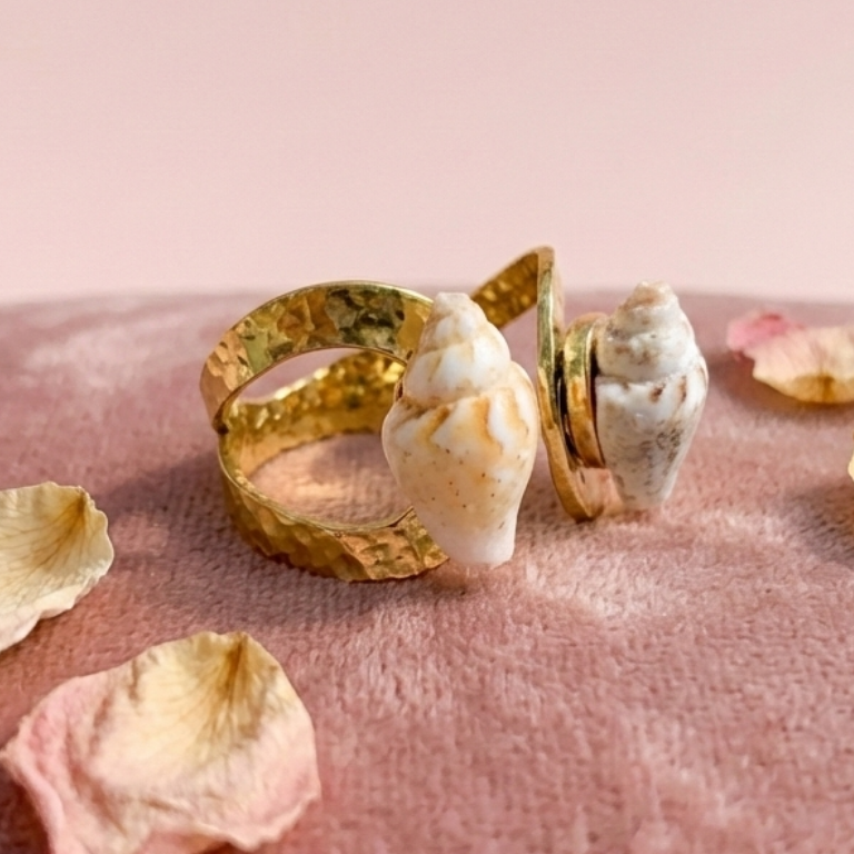 Gold Shell Statement Ring | Beach Inspired Ring for Women | Boho Fashion Ring