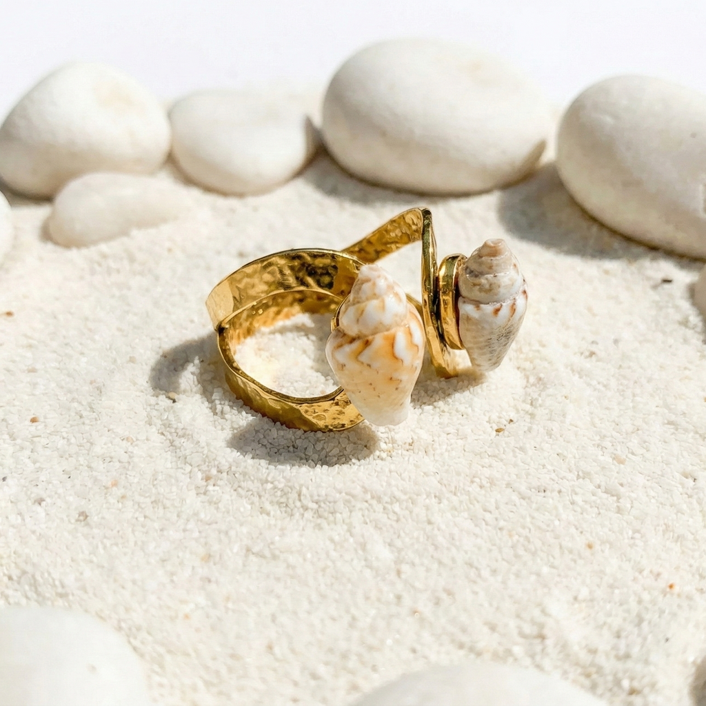Gold Shell Statement Ring | Beach Inspired Ring for Women | Boho Fashion Ring