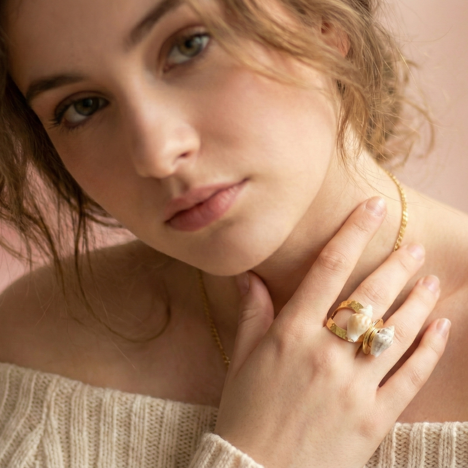Gold Shell Statement Ring | Beach Inspired Ring for Women | Boho Fashion Ring