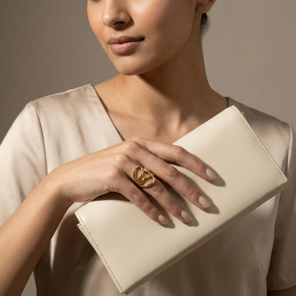 Gold Statement Knot Ring - Modern Minimalist Jewelry - ORYX TREND RingElevate your style with the ORYX trend Gold Statement Knot Ring. This piece features a captivating modern, abstract loop design that makes a bold yet elegant statement. Crafted with high-quality, polished gold-tone metal, this adjustable ring is perfect for the minimalist fashion enthusiast looking for an eye-catching accessory. Ideal for stacking or wearing solo. Shop the best in contemporary gold Plated jewelry from ORYX trend.#