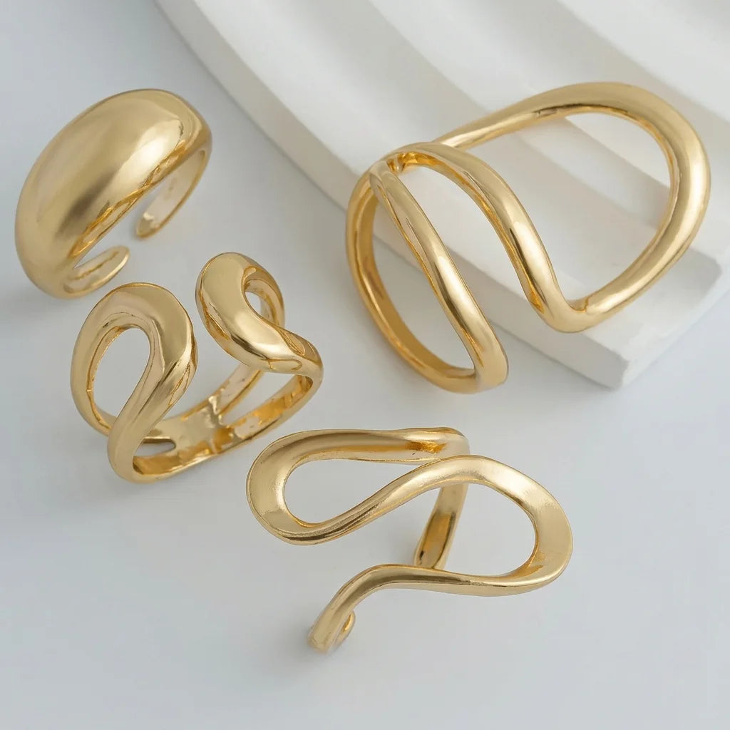 Gold Statement Rings Set of 4 | Chunky Ring Combo for Women | Fashion Rings