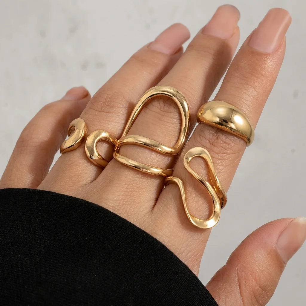 Gold Statement Rings Set of 4 | Chunky Ring Combo for Women | Fashion Rings