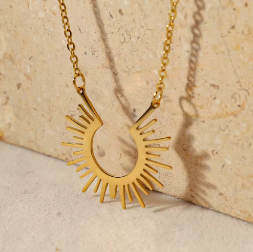 Gold Sun Necklace - Gold Plated Sun Pendant Necklace for Women