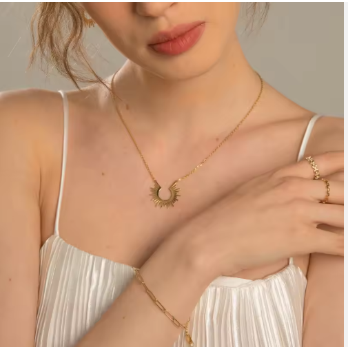 Gold Sun Necklace | Gold Plated Sun Pendant Necklace for Women | Celestial Jewellery