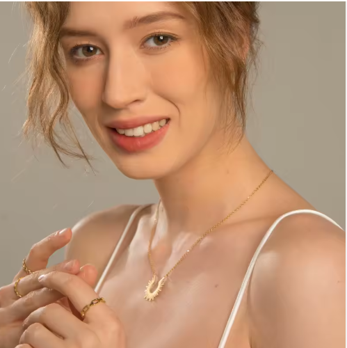 Gold Sun Necklace | Gold Plated Sun Pendant Necklace for Women | Celestial Jewellery