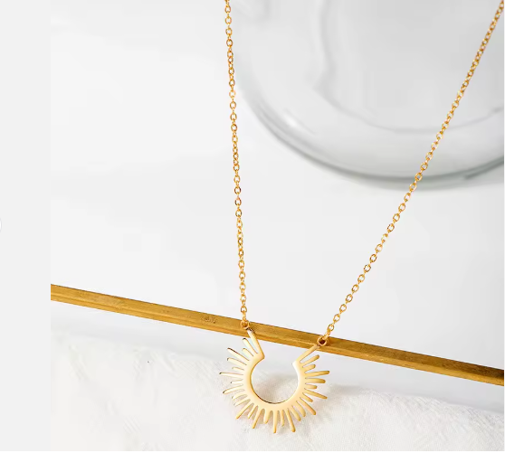 Gold Sun Necklace | Gold Plated Sun Pendant Necklace for Women | Celestial Jewellery