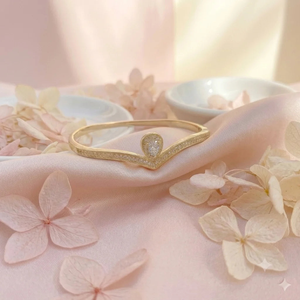 Gold Teardrop Wishbone Bracelet | Crystal Bangle for Women | Fashion Jewellery