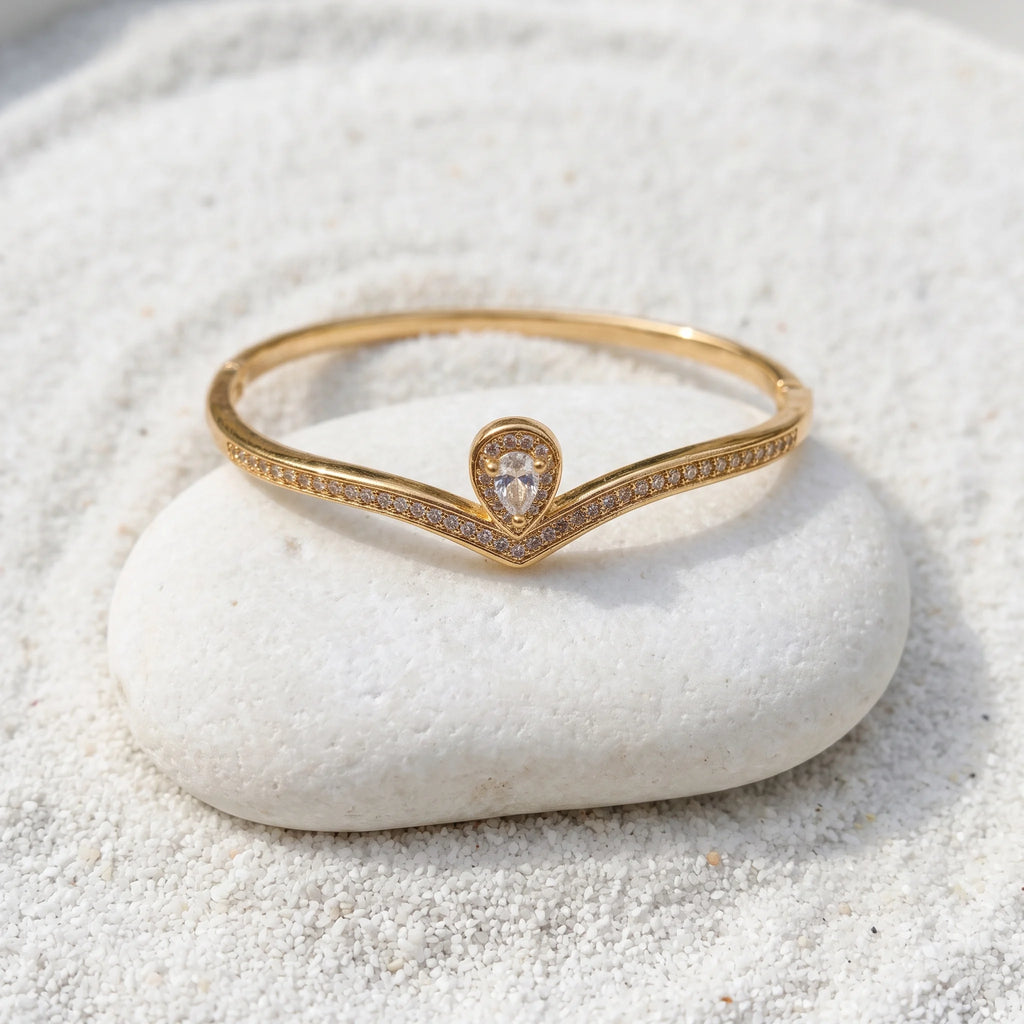 Gold Teardrop Wishbone Bracelet | Crystal Bangle for Women | Fashion Jewellery