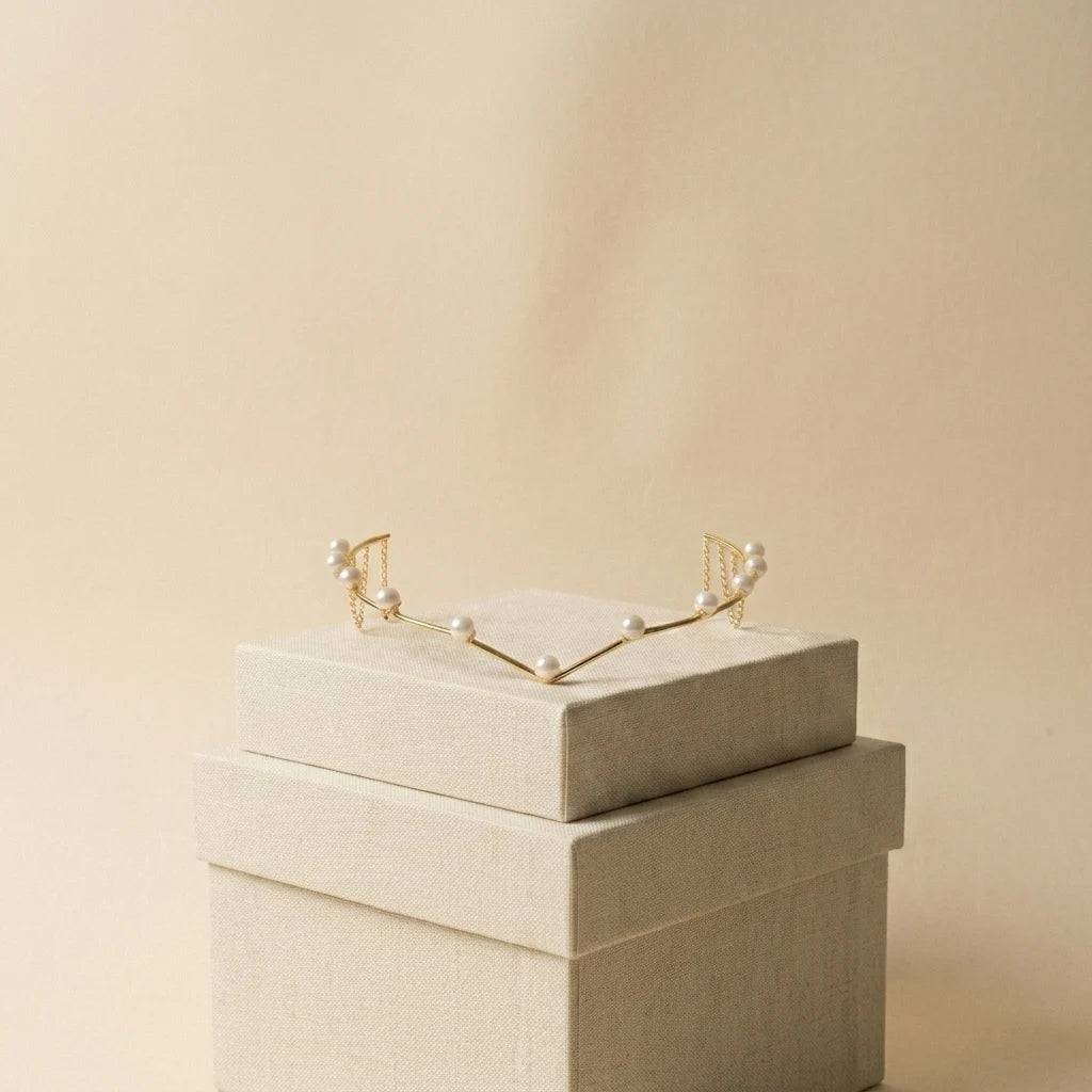 Gold V-Shaped Hair Halo with Pearl Embellishments - Elegant  Headpiece