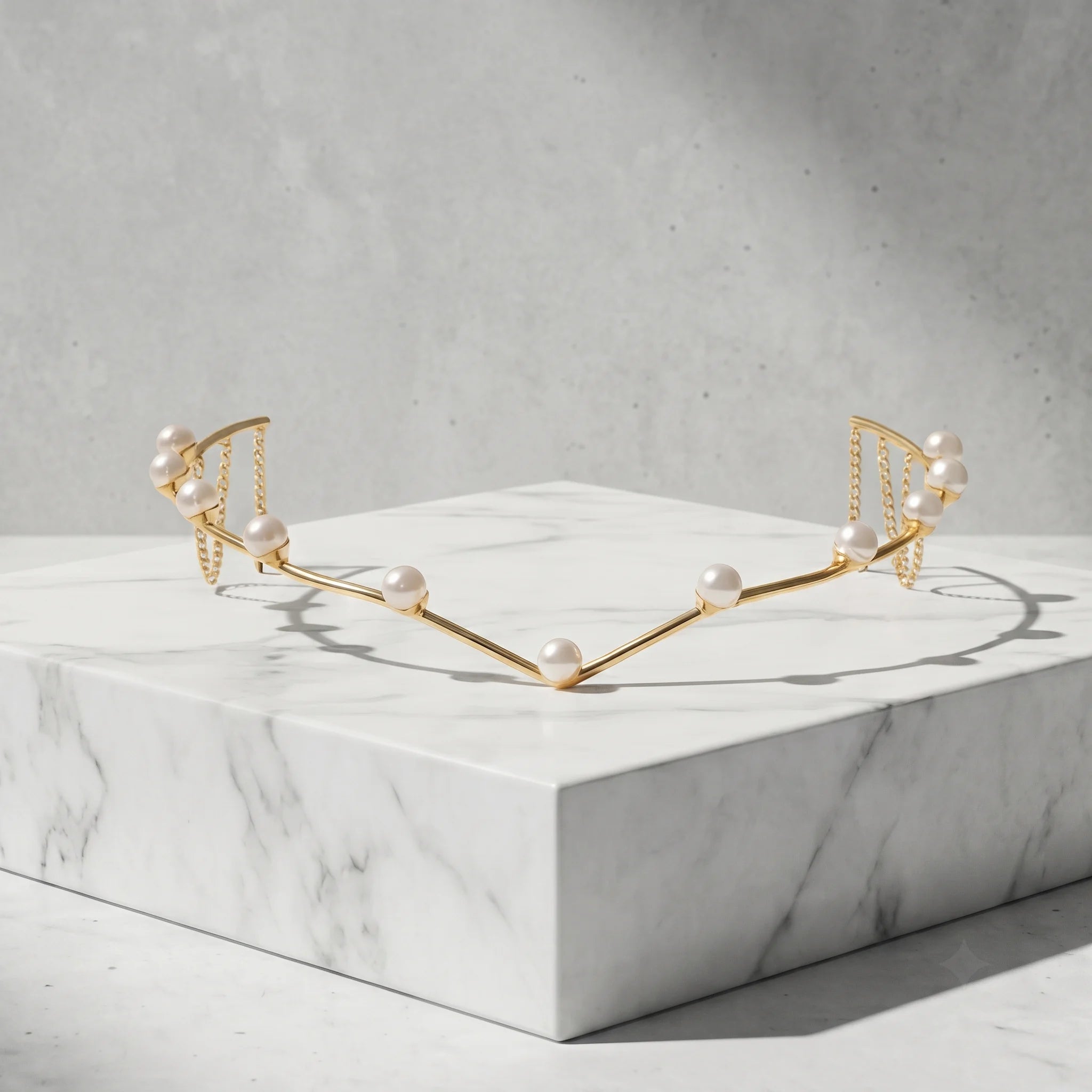 Gold V-Shaped Hair Halo with Pearl Embellishments - Elegant  Headpiece