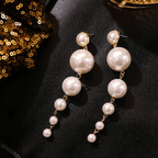 Graduated Faux Pearl Drop Earrings - ORYX TREND EaringDesign: Elegant long drop earrings featuring a cascade of graduated faux pearlsDefault Title#