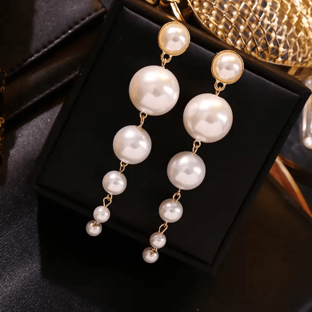 Graduated Faux Pearl Drop Earrings - ORYX TREND EaringDesign: Elegant long drop earrings featuring a cascade of graduated faux pearlsDefault Title#