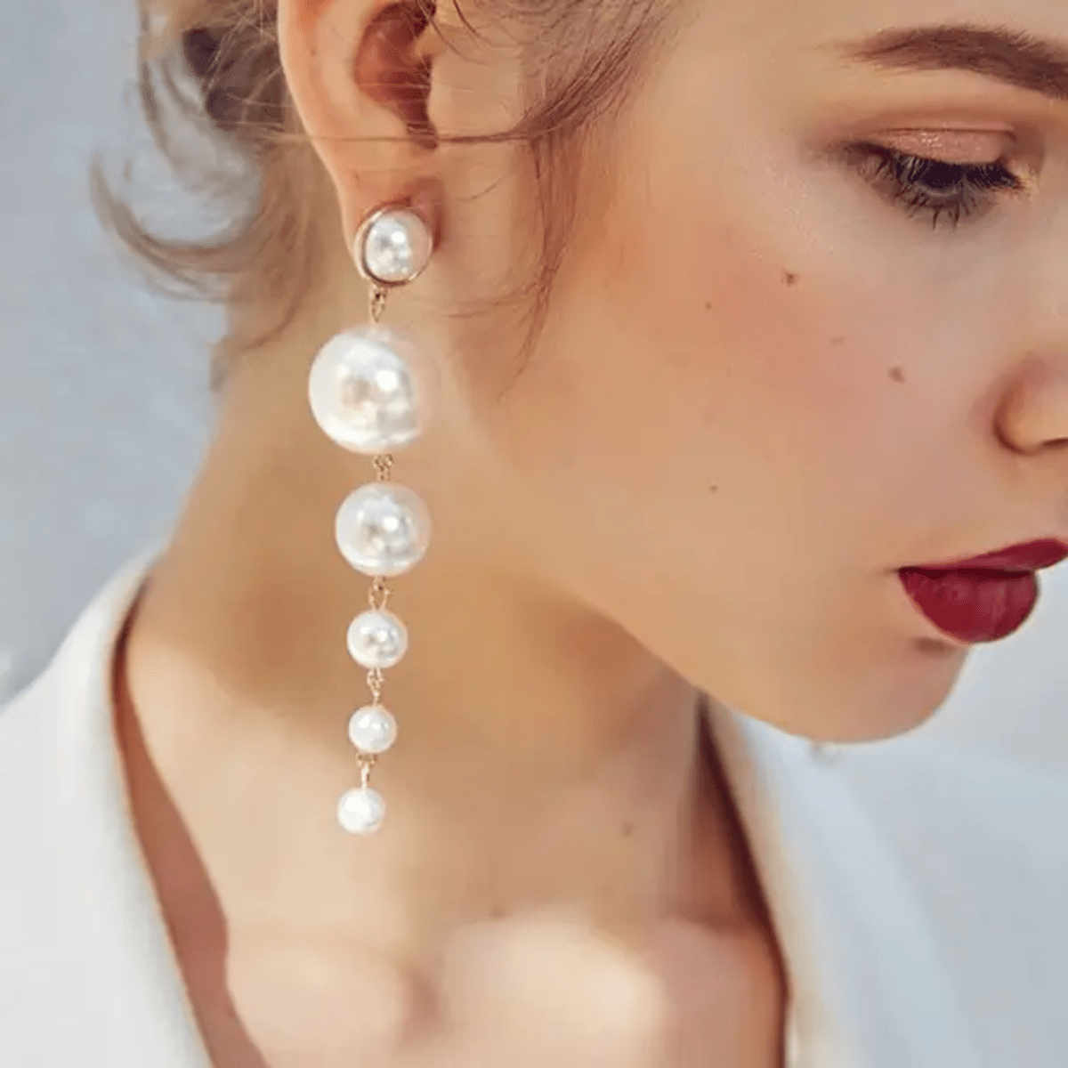 Graduated Faux Pearl Drop Earrings - ORYX TREND EaringDesign: Elegant long drop earrings featuring a cascade of graduated faux pearlsDefault Title#