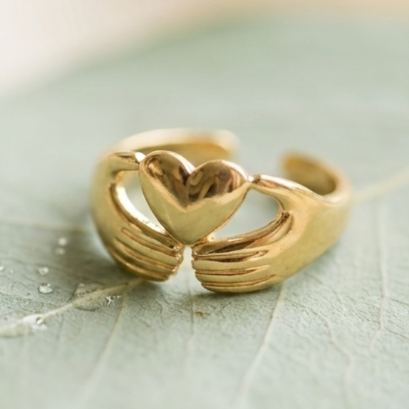 Interlocked Hands Heart Promise Ring | Gold Promise Ring for Women | Couple Ring Gift