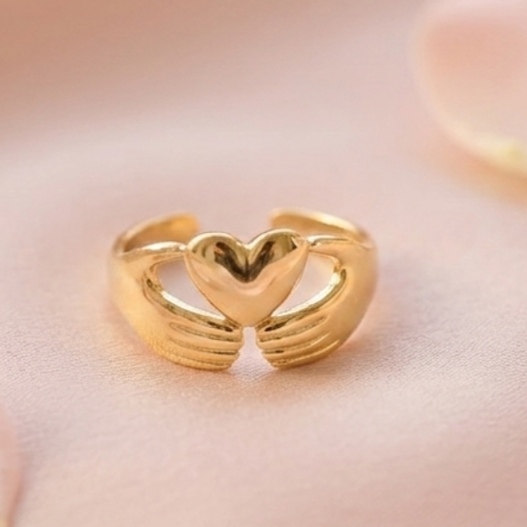 Interlocked Hands Heart Promise Ring | Gold Promise Ring for Women | Couple Ring Gift