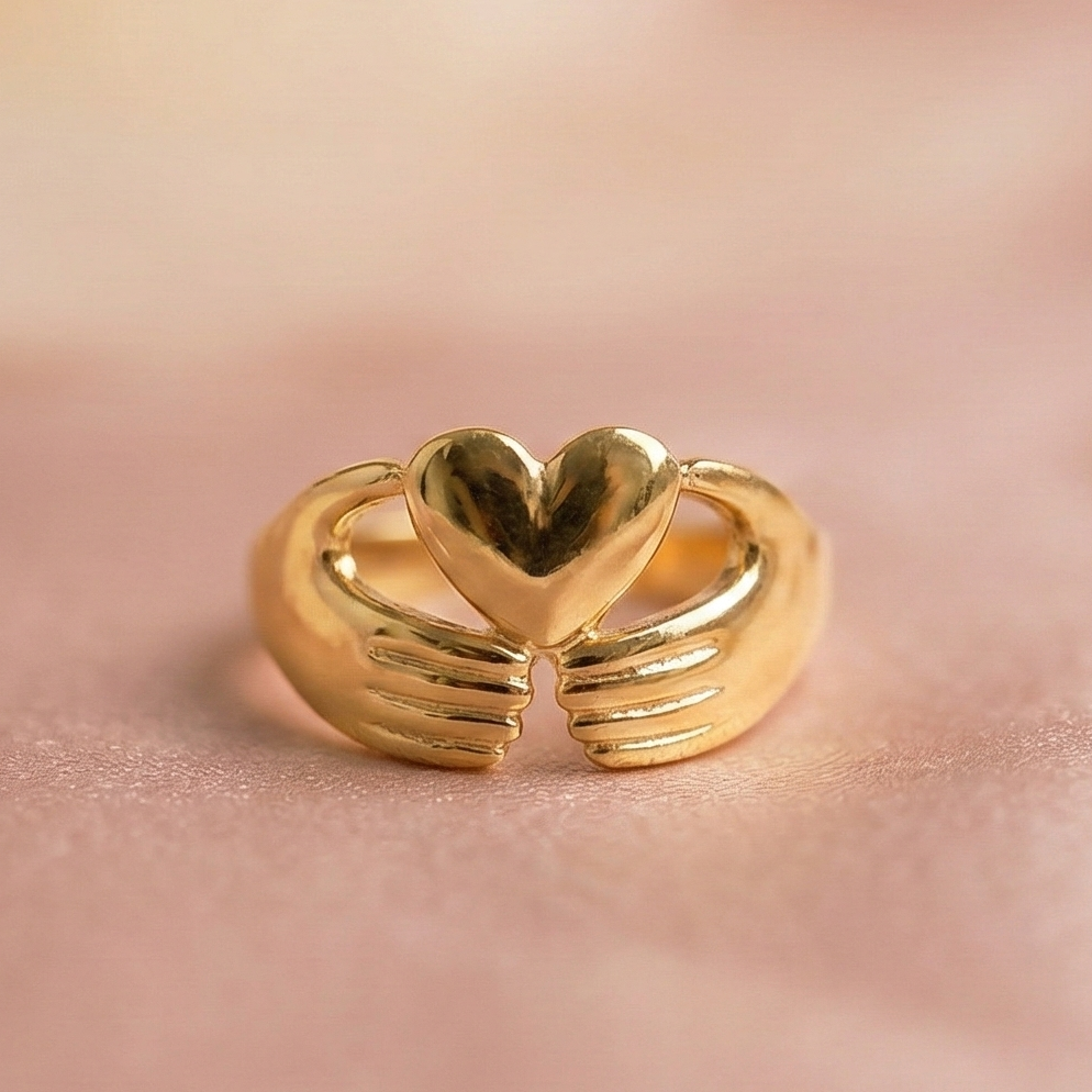 Interlocked Hands Heart Promise Ring | Gold Promise Ring for Women | Couple Ring Gift