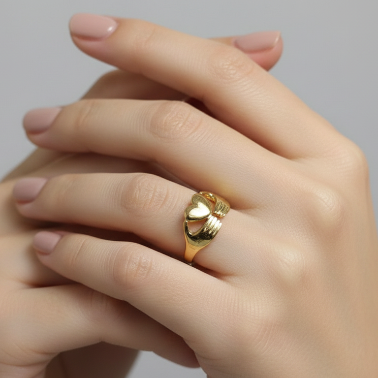Interlocked Hands Heart Promise Ring | Gold Promise Ring for Women | Couple Ring Gift