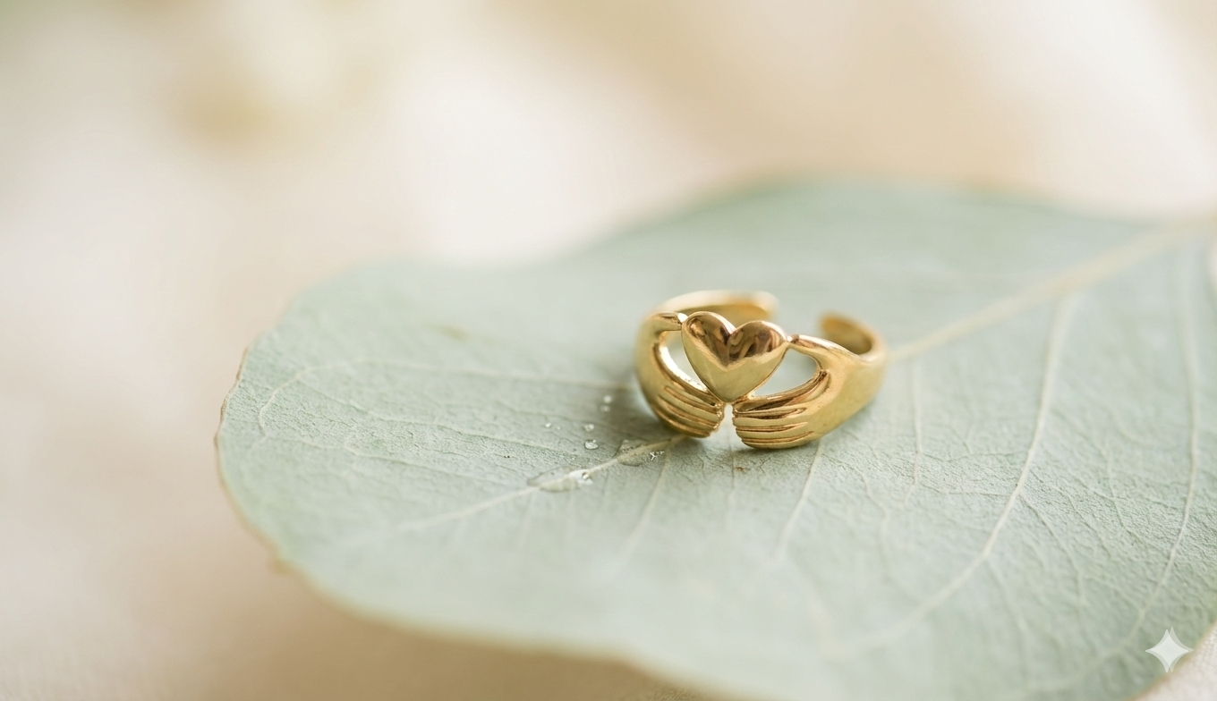Interlocked Hands with Heart Ring