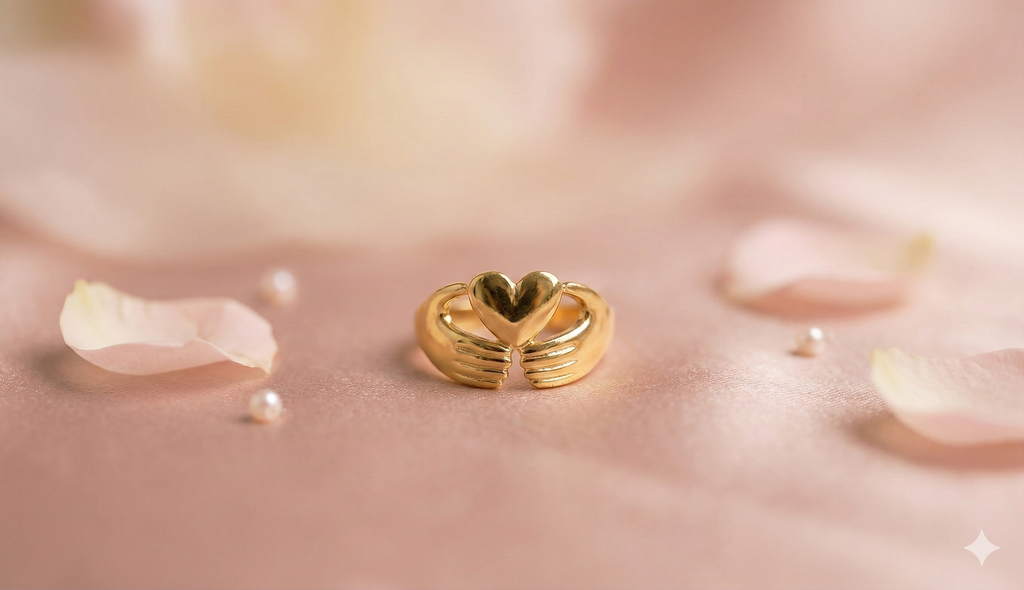 Interlocked Hands with Heart Ring