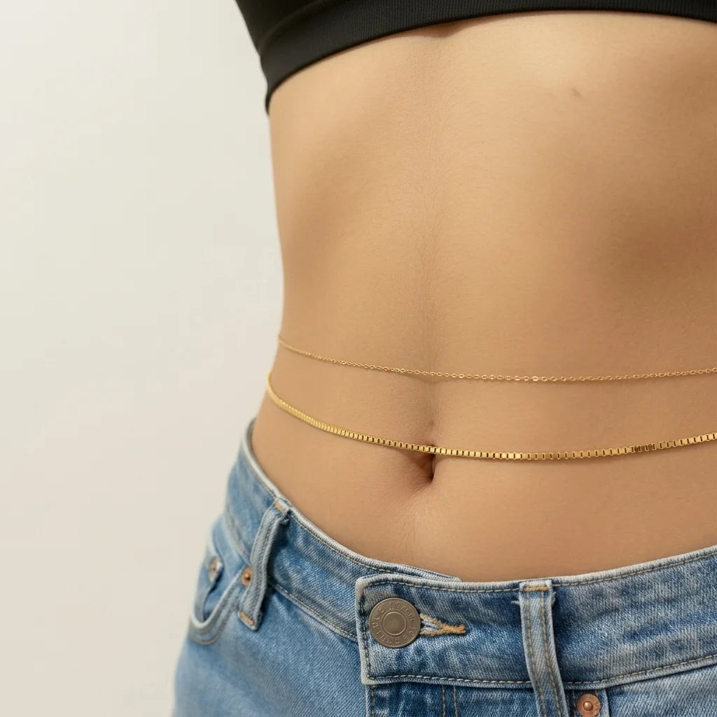 Linea Luxe Double Layer Waist Chain | Minimalist Gold Belly Chain for Women