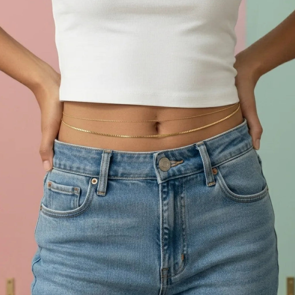 Linea Luxe Double Layer Waist Chain | Minimalist Gold Belly Chain for Women