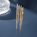 Long Tassel Drop Earrings - ORYX TREND EaringDesign: Elegant, extra-long waterfall-style earrings featuring multiple fine metal chainsDefault Title#