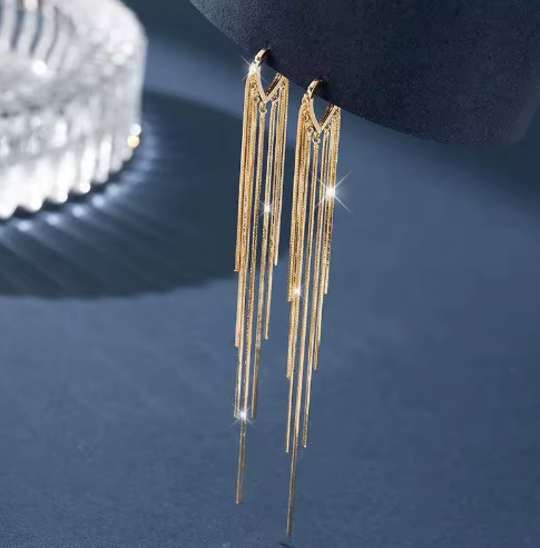 Long Tassel Drop Earrings - ORYX TREND EaringDesign: Elegant, extra-long waterfall-style earrings featuring multiple fine metal chainsDefault Title#