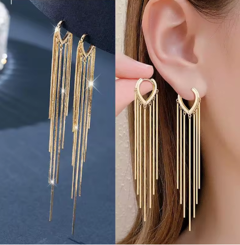 Long Tassel Drop Earrings - ORYX TREND EaringDesign: Elegant, extra-long waterfall-style earrings featuring multiple fine metal chainsDefault Title#
