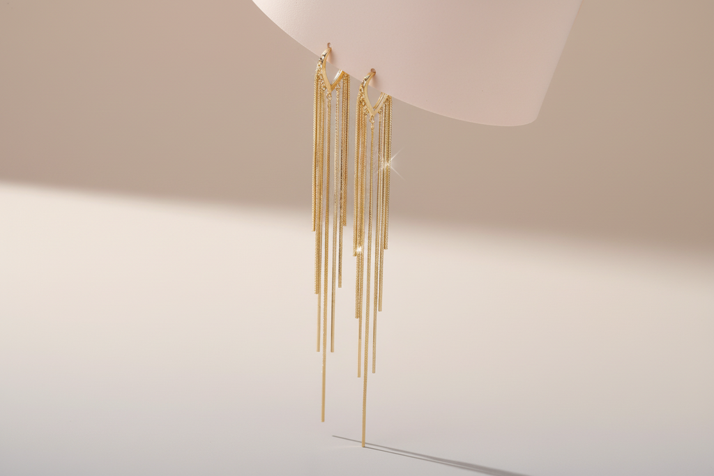 Long Tassel Drop Earrings - ORYX TREND EaringDesign: Elegant, extra-long waterfall-style earrings featuring multiple fine metal chainsDefault Title#