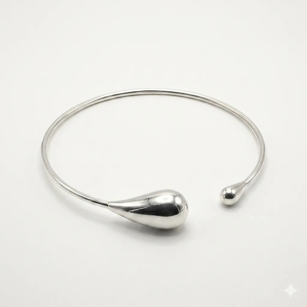 Luna Drop Torque Necklace | Minimalist Open Collar Necklace for Women | Fashion Jewellery