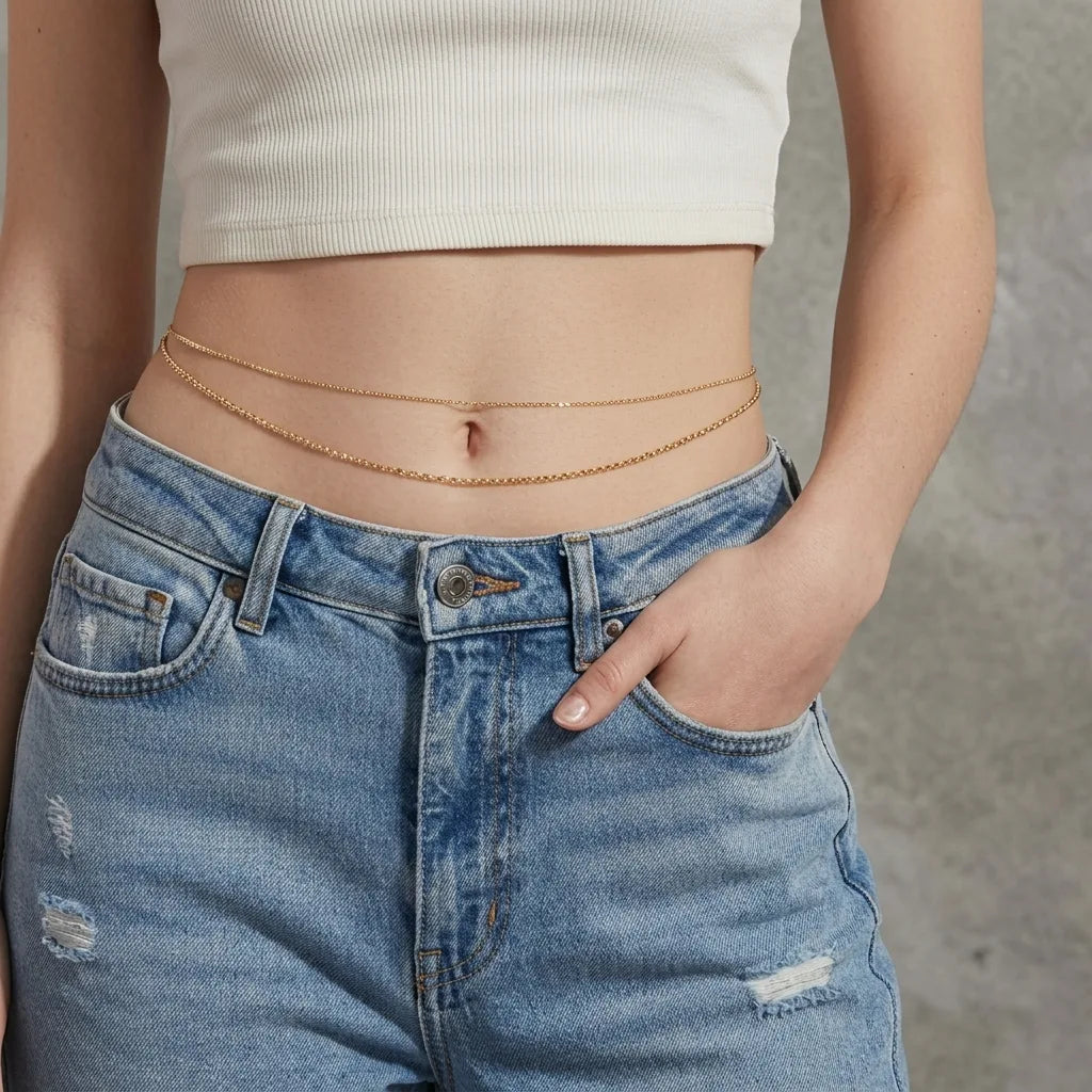 Midnight Curve Double Waist Chain | Gold Layered Belly Chain for Women | Fashion Body Jewellery