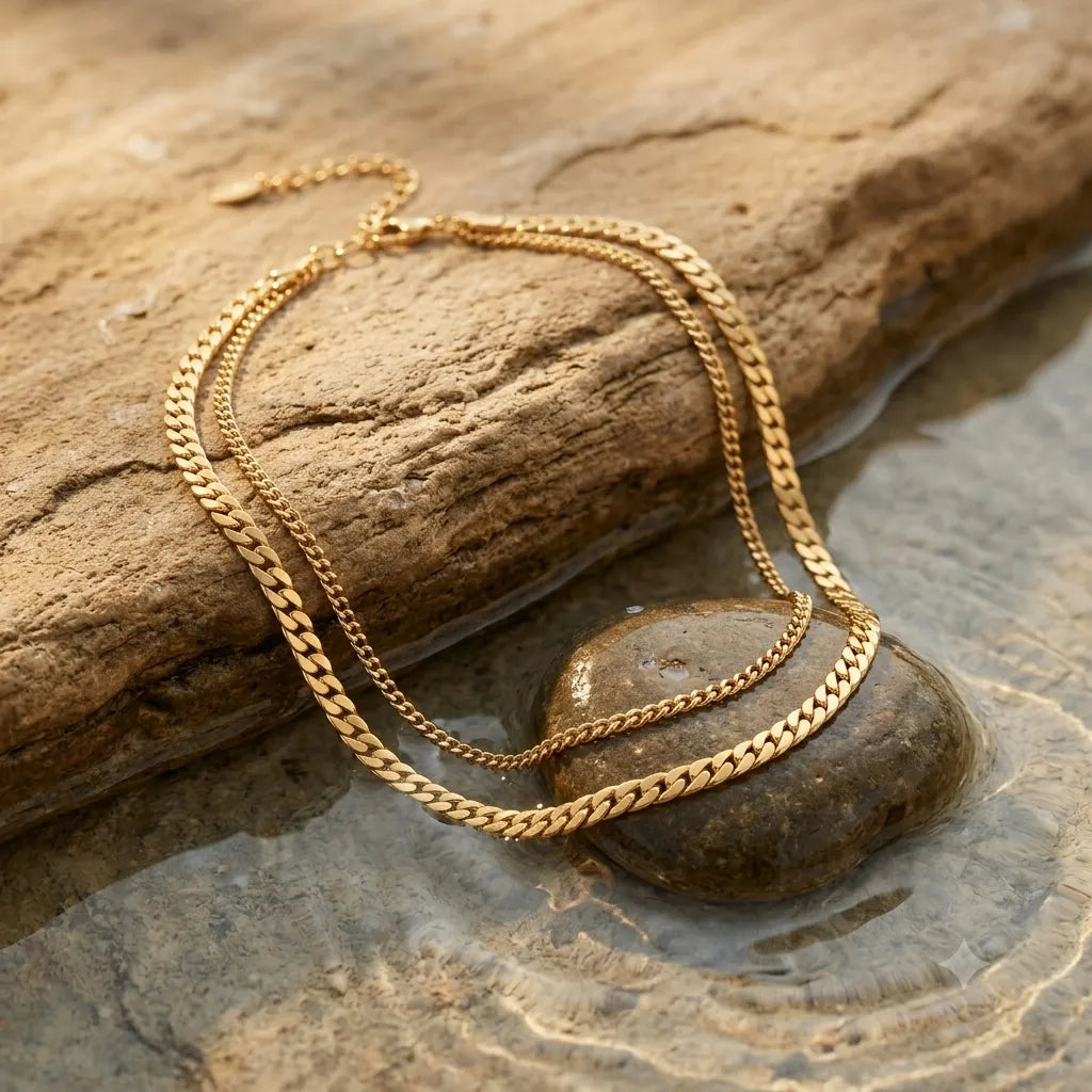 Minimal Gold Double Chain Anklet | Layered Gold Anklet for Women