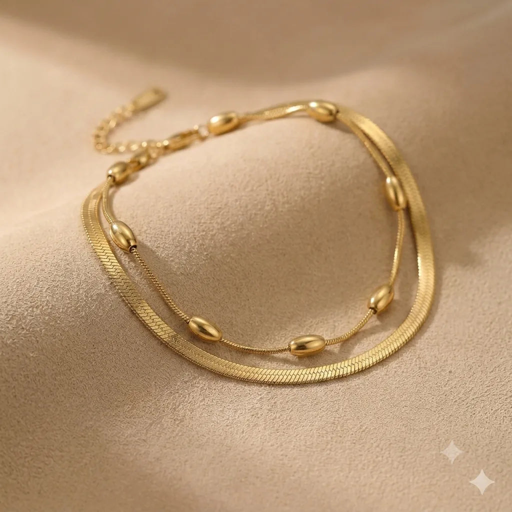 Minimal Gold Double Chain Anklet | Layered Gold Anklet for Women