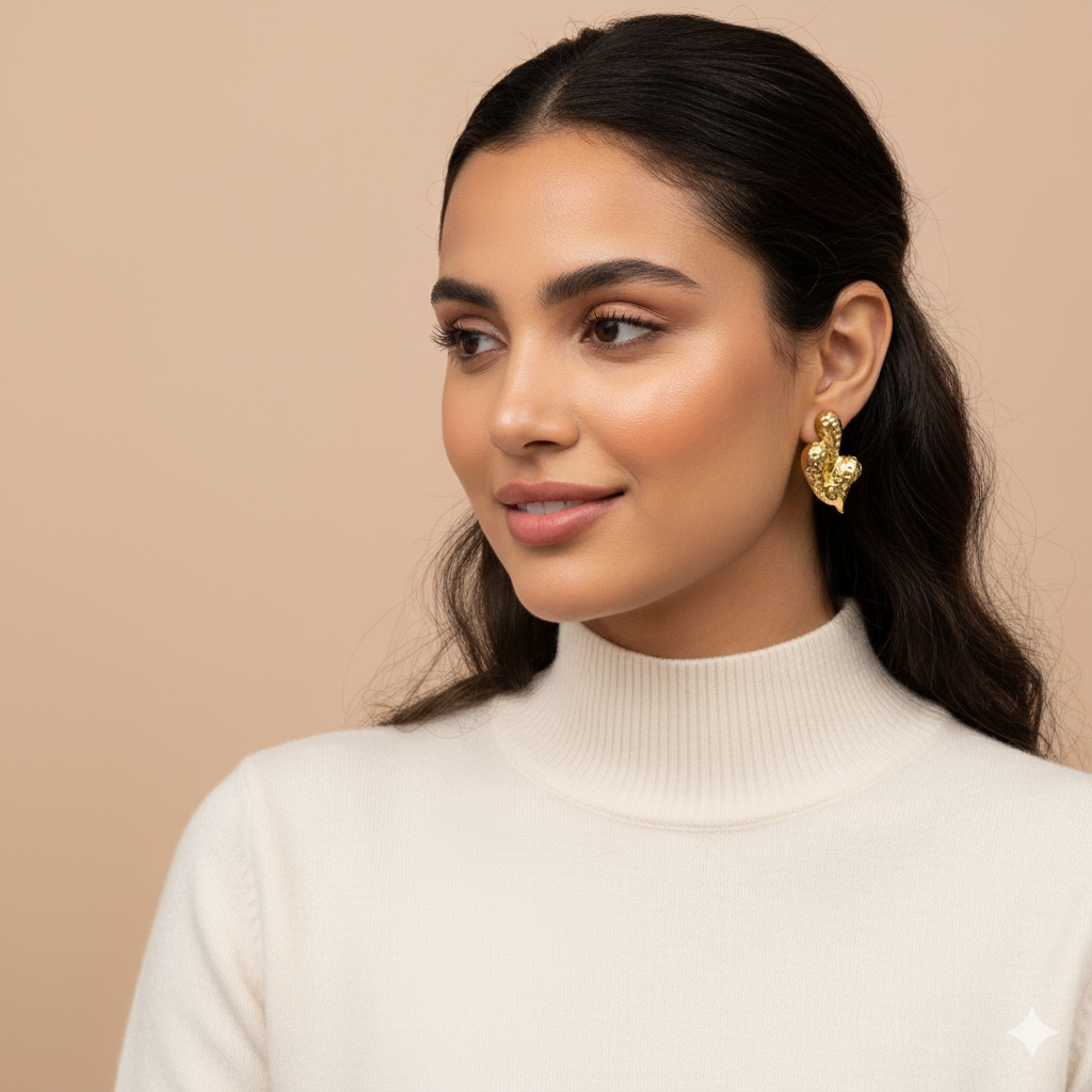 Modern Gold-Tone Hammered Heart Stainless Steel Stud Earrings - ORYX TREND EaringA unique twist on a classic motif, these stud earrings feature a puffy heart shape with a contemporary hammered or "molten" surface texture. Crafted from durable, non-tarnishing stainless steel and finished in a rich gold tone, they offer a chunky, statement look that is still subtle enough for daily wear. The textured finish beautifully catches the light, adding dimension and flair.Default Title#