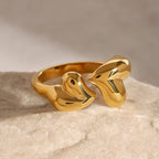 Modern Sculptural Gold Open Ring – Puffy Double Heart Design