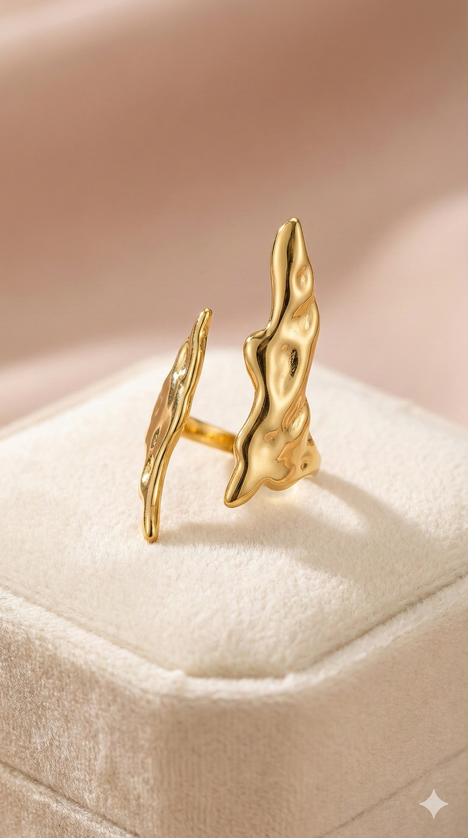 Molten Gold Open Cuff Ring - Organic Statement Jewelry - ORYX TREND RingEmbrace the beauty of imperfection with the ORYX trend Molten Gold Open Cuff Ring. This captivating piece features a unique, fluid, organic texture that mimics the look of cooled liquid gold. The adjustable open cuff design ensures a perfect fit, making it a comfortable and bold statement piece. Perfect for those who love nature-inspired yet contemporary gold jewelry. Discover your new favorite accessory from ORYX trend.Default Title#