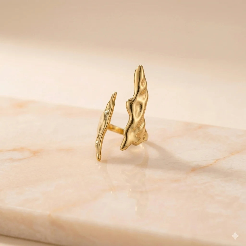 Molten Gold Open Cuff Ring | Organic Texture Statement Ring for Women