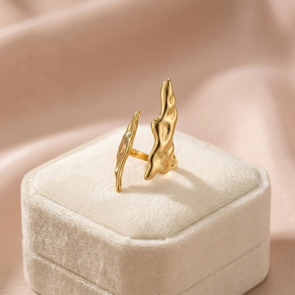 Molten Gold Open Cuff Ring | Organic Texture Statement Ring for Women