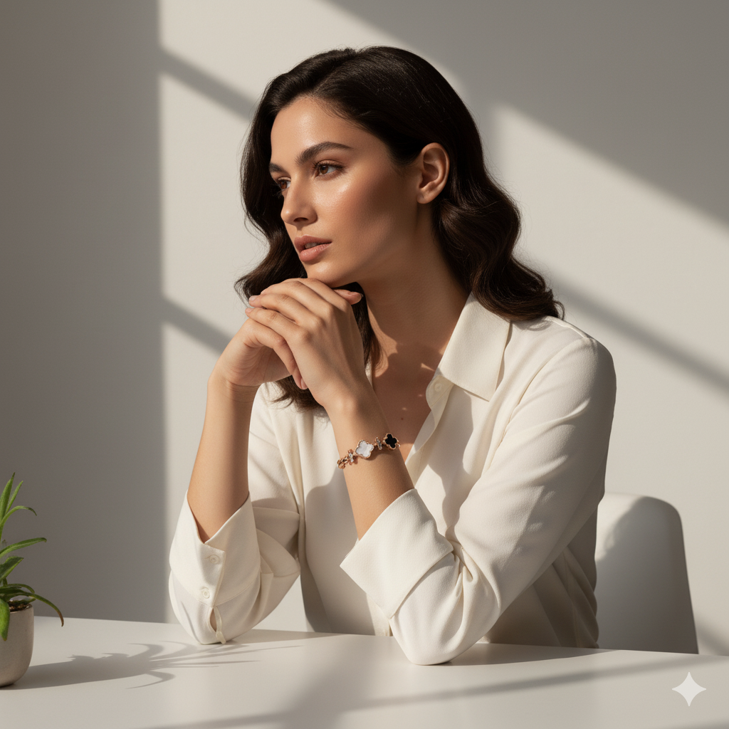 Mother-of-Pearl & Onyx Clover Bangle - ORYX TREND BraceletsGold-toned bangle bracelet featuring an elegant row of clover/quatrefoil motifs inlaid with black onyx and white mother-of-pearl.Default Title#