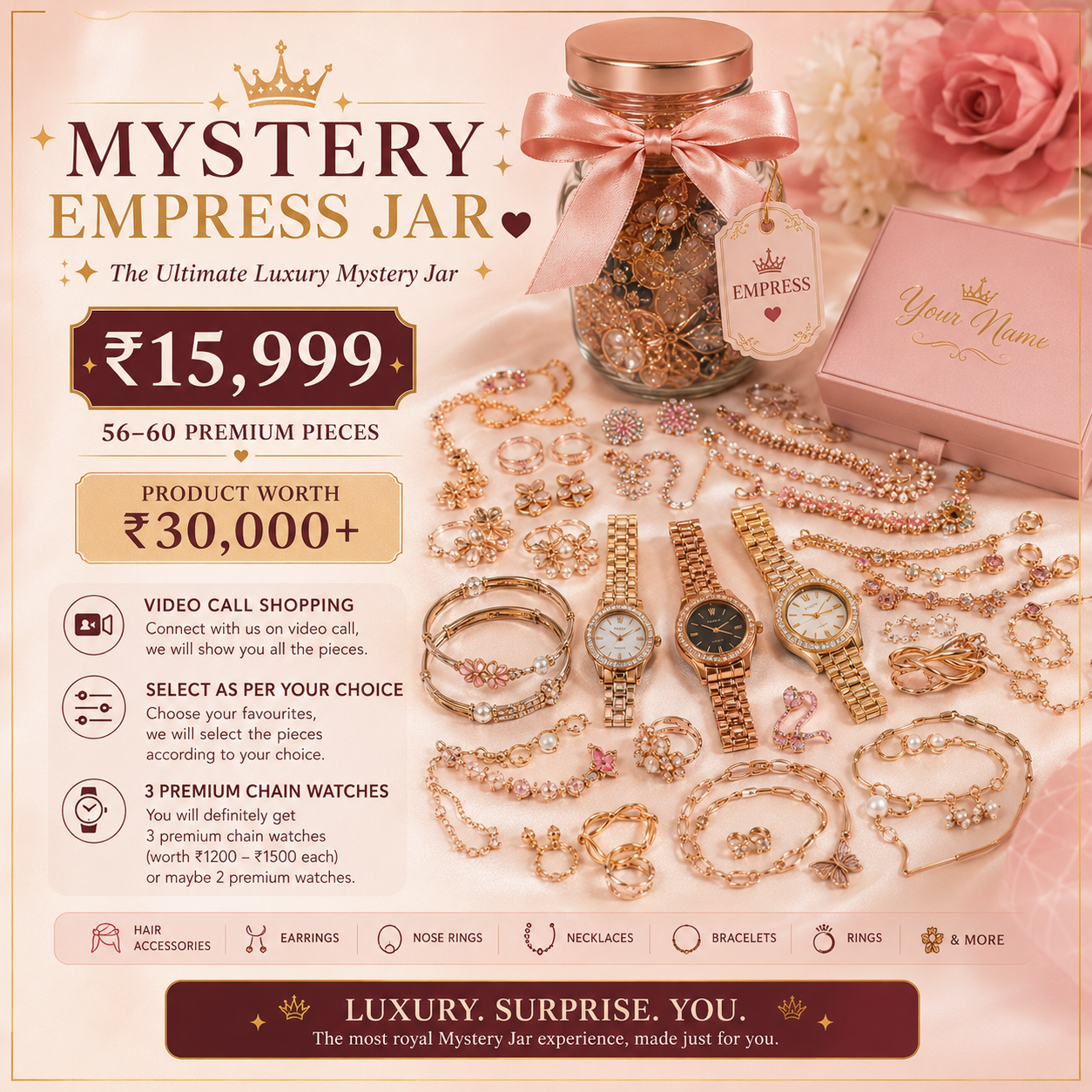 Mystery Jar – Premium Surprise Jewellery Gift Box  | Perfect Gift for Women & Girls - ORYX TREND Empress Jar#