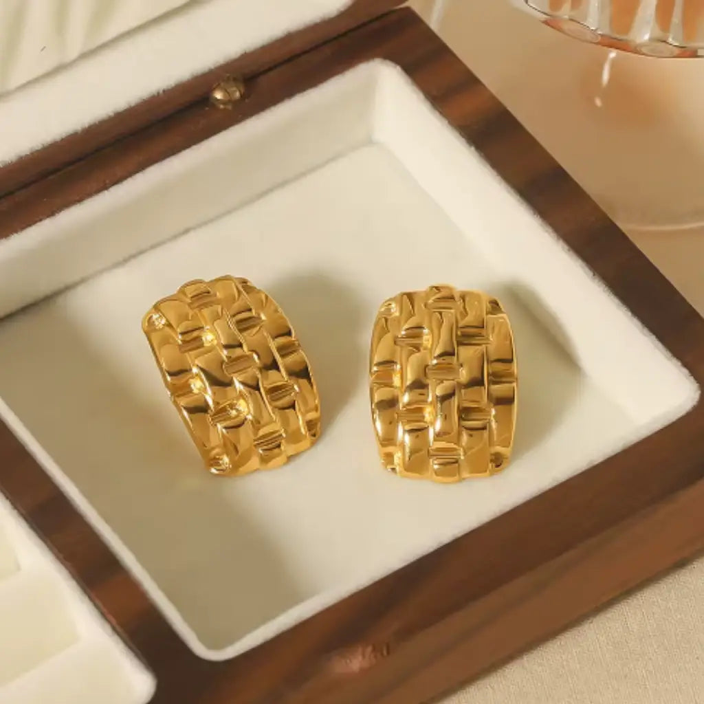 Chunky Woven Basket Stud Earrings | Textured Gold Stud Earrings for Women