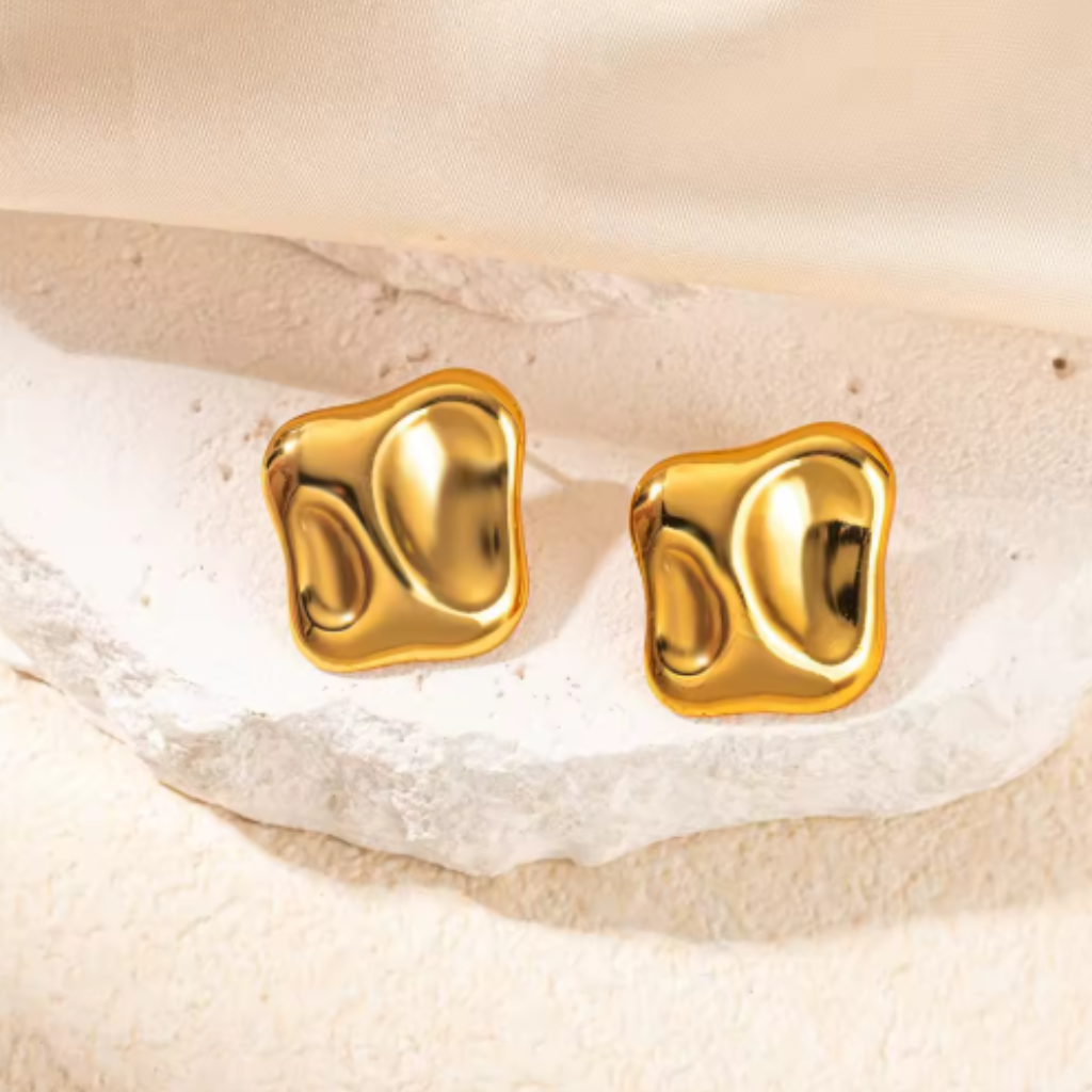 Gold Plated Stainless Steel Stud Earrings | 18K Gold Stud Earrings for Women